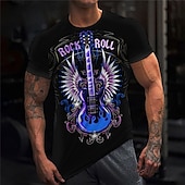 cheap Skull &amp; Bone-Music Festival Men&#039;s Graphic Guitar Musical Instrument T Shirt Tee Short Sleeve T shirt 3D Print Crew Neck Shirt Vintage Fashion Designer Outdoor Casual Daily Red Blue Green Spring &amp; Summer Clothing