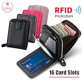 economico Portacartone RFID-Portafoglio con portacarte RFID in vera pelle con 16 scomparti per carte portadocumenti per patente di guida e portacarte di credito con chiusura magnetica scomparto singolo per donne e uomini