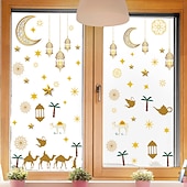 cheap Party Supplies-Ramadan Festival 2 Pcs  Moon Lantern Star Wall Decal Paper Static Sticker Glass Sticker Window Double-sided Visible Decorative Wall Decal Muslim
