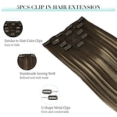 baratos Extensões de cabelo com gancho-grampo em extensões de cabelo cabelo humano real 5pcs 80g balayage marrom chocolate a mel loiro 18 polegadas portas extensões de cabelo grampo em extensões de cabelo liso natural