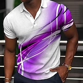 baratos Polo Geométrico Masculino-Homens Geométrica Camisas Polo Camisa de golfe Manga Curta Camisas polo Camisas de colarinho Business casual Roupas de férias Traje formal Roupas para festivais Botões Impressão 3D Amarelo Claro