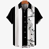 preiswerte Herren Bowling-Shirt-Herren Noten Hemd Bowlinghemd Knopfhemd Kurzarm Sport Mode Streetwear Lässig Täglich Wochenende Sommer Frühling Umlegekragen Druck Button-Down Schwarz / Weiß Schwarz Weiss + schwarz Weiß Orange