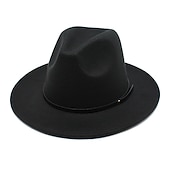 cheap Photobooth Props-Woolen Top Hat Jazz Hat Vintage Black Woolen Jazz Hat Flat Brim Cap