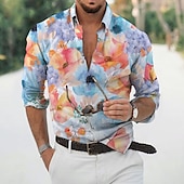 preiswerte Blumenmuster-Herren Blumen Tropische Blumen Hemd Hawaiihemd Sommerhemd Aloha-Shirt Langarm Hemd Umlegekragen Modisch Designer Brautkleider schlicht Urlaub Täglich Festtage Hellgrün Violett Purpur 3D-Druck S M L