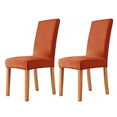 cheap Dining Chair Cover-2 Pcs Dining Chair Cover Burgundy Velvet Stretch Chair Seat Slipcover Spandex with Elastic Bottom Protector for Dining Room Wedding Ceremony Durable Washable