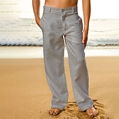 お買い得  休日-男性用 リネンパンツ ズボン サマーパンツ ビーチパンツ フロントポケット まっすぐな足 平織り 履き心地よい 高通気性 カジュアル 日常 祝日 ファッション ベーシック ブラック ホワイト