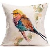 baratos estilo animal-Capa de almofada dupla face pássaro aquarela 4 peças capa de almofada quadrada decorativa macia fronha para quarto sofá sala sofá cadeira