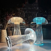 abordables Lámparas de mesa-Lámpara de medusas creativa moderna, lámpara de mesa recargable de cristal, luces nocturnas, atenuador táctil de hongo, lámpara rgb, 16 colores para la decoración de la mesita de noche del hogar,