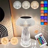 abordables Lámparas de mesa-Lámpara de medusas creativa moderna, lámpara de mesa recargable de cristal, luces nocturnas, atenuador táctil de hongo, lámpara rgb, 16 colores para la decoración de la mesita de noche del hogar,