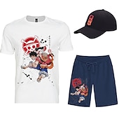 halpa Sarjakuva- ja elokuvahahmografiikka-One Piece Apina D.Luffy T-paita Shortsit Lippalakki Painettu Kuvitettu Käyttötarkoitus Miesten Aikuisten Kuuma leimaus Rento / arki