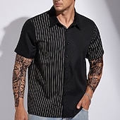 cheap Men&#039;s Plus Size Casual Shirts-Men&#039;s Striped Shirt Casual Shirt Button Up Shirt Short Sleeve Shirt Turndown Outdoor Vacation Black Plus Size Clothing Apparel Modern Style Retro Vintage
