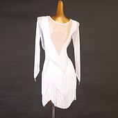 billiga Danskläder till latindans-dans salsa latinsk dansklänning strass fransad tofs delad led dam prestationsträning långärmad hög spandex tyll