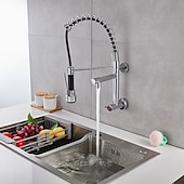 voordelige Uittrekbare sproeiers-aan de muur gemonteerde gootsteenkraan alleen koud water neerklapbare sproeier, 360 draaibare uittrekbare keukenkranen 2 sproeimodus vatwaterkraan goud zwart chroom