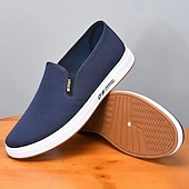 cheap Men&#039;s Slip-ons &amp; Loafers-Men&#039;s Navy Blue Canvas Slip-On Shoes – Lightweight Casual Loafers with White Sole for Walking, Travel, and Daily Wear