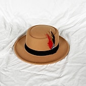 billiga Partyhatt-hattar Ull / Akryl Fedorahatt Formell Bröllop cocktail Royal Astcot Enkel Retro Med Fjäder Ren Färg Hårbonad Huvudbonader