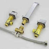 cheap Wall Mount-Wall Mounted Bathroom Sink Mixer Faucet Waterfall, Widespread Basin Taps Vintage Brass 2 Handles 3 Holes Washroom Wash Baxin Tap with Cold Hot Water Hose