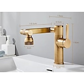 cheap Classical-Foldable Bathroom Sink Mixer Faucet LED Displayer, Vintage 360 Swivel Spout Rotatable Wash Basin Tap, Brass Retro Single Handle One Hole with Cold and Hot Water Hose