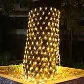billiga Solsträngljus-solnät ljus mesh fairy string light 6x4 880led ip65 vattentät krans med 8 lägen timer fjärrkontroll för trädgård år gräsmatta semesterdekor färgglad belysning