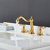 abordables Trous multiples-Robinet mitigeur d&#039;évier de salle de bain répandu, robinets de lavabo en laiton à 3 trous et 2 poignées robinet d&#039;eau de navire salle de bain avec tuyau d&#039;eau chaude et froide monté sur le pont, robinet de lavabo