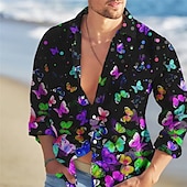 abordables Oiseaux &amp; Animaux-Homme Papillon Chemise Chemise hawaïenne Chemise Aloha manche longue Chemise Col rabattu Mode Vêtement de rue Design Extérieur Plein Air Casual Jaune Bleu Violet S M L