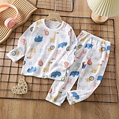 billiga Pyjamas-Barn Pojkar 2 delar Pyjamas set Långärmad Långärmad-Z02-mjölkhund Långärmad-Z04-Mjölktebjörn Långärmad-Z06-rymdskepp Djur Tecknat Sommar Vår Dagligen Hem 7-13 år