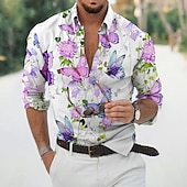 preiswerte Blumenmuster-Herren Blumen Tropische Blumen Hemd Hawaiihemd Sommerhemd Aloha-Shirt Langarm Hemd Umlegekragen Modisch Designer Brautkleider schlicht Urlaub Täglich Festtage Hellgrün Violett Purpur 3D-Druck S M L