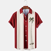 cheap Tropical Plants-Men&#039;s Color Block Coconut Tree Tropical Plants Shirt Summer Hawaiian Shirt Bowling Shirt Short Sleeve Shirt Turndown Fashion 1950s Leisure Vacation Street Going out Black Pink Blue S M L