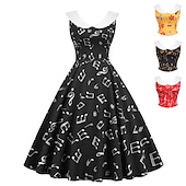 ieftine Rochii-Retro / vintage 1950 Rochie de epoca Rochie leagăn Rochie Flare Note muzicale Pentru femei Carnaval Mascaradă Casul / Zilnic Petrecerea Burlăcițelor Adulți Rochie Rochii de acasă