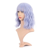 voordelige Feestpruiken-Pastel Golvende Perkament Met Luchtponny Vrouwen Korte Bob Paarse Roze Krullende Schouderlengte Bob Synthetische Dagelijkse Gebruik Kleurrijke Cosplay Perkament voor Meisjes Halloween Perkamenten