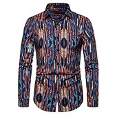 economico Geometrica-Per uomo 3D Print Geometrica Camicia Camicia con bottoni Manica lunga Vintage Originale Retrò Esterno Informale Per eventi Autunno inverno Collo ripiegabile Stampa Bottone giù Nero Bianco Verde