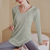 رخيصةأون يوجا بلايز-قمصان يوجا نسائية بمقاسات كبيرة بغطاء للرأس وفتحة رقبة على شكل حرف v سترة رياضية رقيقة فضفاضة ملابس خارجية لليوجا واللياقة البدنية والصالة الرياضية ملابس شتوية بأكمام طويلة