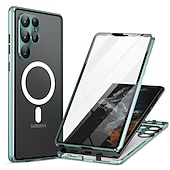 levne Pouzdra pro Samsung-telefon Carcasă Pro Samsung Galaxy S24 S23 S22 S21 Ultra Plus S25 Ultra Celý kryt Magnetické adsorpční pouzdro S Magsafe Přenosná Flip Průsvitné Průhledný Jednobarevné Slitina hliníku Plastický