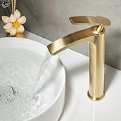 cheap Bathroom Sink Faucets-Bathroom Waterfall Sink Faucet, Basin Mixer Taps Tall Short Brass, Deck Mounted Single Handle One Hole Tap with Hot and Cold Hose Vessel Water Tap Washroom