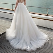 cheap Wedding Dresses-Beach Wedding Beach Casual Wedding Dresses A-Line Separates Separates Court Train Tulle Bridal Skirts Bridal Gowns With Split Front Solid Color