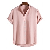 economico camicia da uomo con bottoni-Per uomo Camicia con colletto cinese Camicia con colletto alla coreana Camicia Estiva Camicia casual Camicia da Spiaggia Camicie a righe A righe Vacanza Streetwear Nero Bianco Giallo Verde chiaro