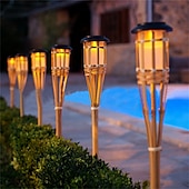 abordables Projecteurs extérieurs-2 pièces jardin extérieur solaire bambou torche lumière paysage voie solaire torche lumière solaire voie pelouse lampes spotligh partie décoration lampe
