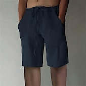 abordables Hogar-Hombre Pantalón corto Pantalones cortos de lino Pantalones cortos de verano Pantalones cortos holgados Correa Cintura elástica Pierna recta Plano Comodidad Transpirable Corto Deporte Diario Elegante