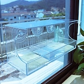 お買い得  裏庭での野鳥観察と野生生物-強力な吸盤付きの窓用鳥の餌箱 - 30x10x13 cmの外側の窓用の屋根と排水穴を備えた透明なアクリル製の鳥の餌箱