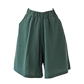 abordables Shorts de lino y algodón-Mujer Pantalones cortos de lino y algodón Perneras anchas Pantalón corto Moda Longitud de la rodilla Color sólido Bolsillos laterales Perneras anchas Comodidad Rígido Casual Diario Negro Rojo Azul