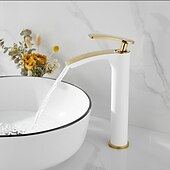cheap Bathroom Sink Faucets-Bathroom Waterfall Sink Faucet, Basin Mixer Taps Tall Short Brass, Deck Mounted Single Handle One Hole Tap with Hot and Cold Hose Vessel Water Tap Washroom