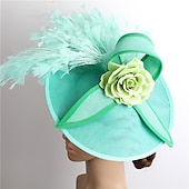 billige Coiffer-fascinators Sinamay Bryllup Kentucky Derby cocktail Retro Rød Brude Med Fjær Blomster Hodeplagg Hodeplagg