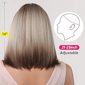olcso Szintetikus, trendi parókák-barna szőke ombre bob parókák nőknek cosplay paróka frufruval sötét gyökerek szürke természetes haj szintetikus paróka barbiecore parókák
