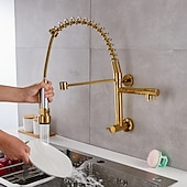 voordelige Uittrekbare sproeiers-aan de muur gemonteerde gootsteenkraan alleen koud water neerklapbare sproeier, 360 draaibare uittrekbare keukenkranen 2 sproeimodus vatwaterkraan goud zwart chroom