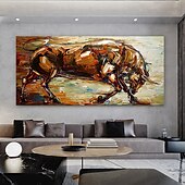 cheap Animal Paintings-Oil Painting Hand Painted Horizontal Panoramic Animals Modern Rolled Canvas (No Frame)
