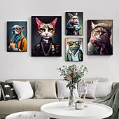 billiga Djurtryck-1st punkrock kattporträtt oljemålning väggkonst original konsttryck felino anmail mpressionist heminredning djurhus husdjursdekor