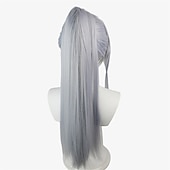 economico Parrucche da gioco-Parrucca Genshin Impact Shenli Linghua COS parrucca modello di ruolo argento chiaro coda di cavallo singola cosplay capelli lunghi parrucche di Halloween