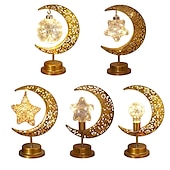 abordables Luces decorativas de Ramadán-Ramadán eid mubarak luces decorativas lámpara de noche iluminación de vacaciones festival de ramadán musulmán led castillo estrella luna luz de noche hogar dormitorio decoración