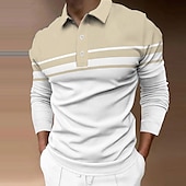 cheap Sports-Men&#039;s Polo Shirt Golf Shirt Street Casual Polo Collar Classic Long Sleeve Designer Basic Striped Button Front Button-Down Spring &amp;  Fall Regular Fit Black Light Green Pink Blue Khaki Light Grey Polo