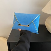 abordables Pochettes et sacs à main de soirée-Pochette enveloppe jaune en relief croco pour femme avec poignée en métal et similicuir texturé, sac de soirée audacieux pour cocktails, mariages et soirées