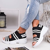 billiga Damsandaler-Sportiga stickade sandaler med peep toe-design för kvinnor, andas platåsandaler med peep toe-motiv, för sommarpromenader och vardagliga kläder.